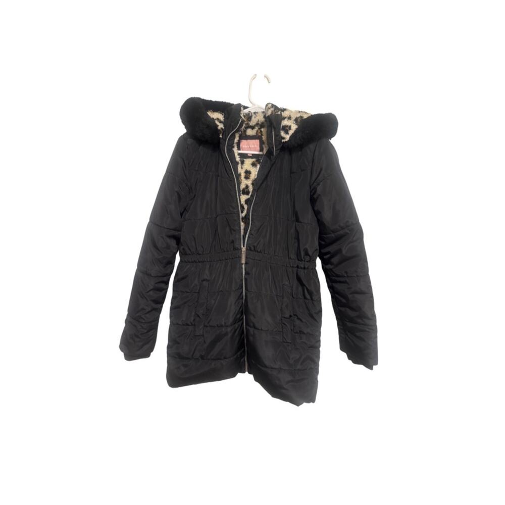 BCBGirls Black Puffer Coat with Faux Fur Leopard Lining
